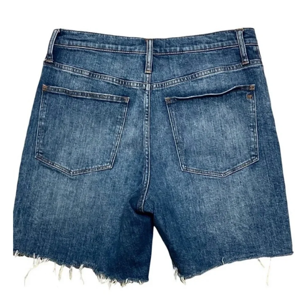 MADEWELL Denim Jean Shorts Women’s SIZE 30 Hi-Rise Mid-Length Raw Hem Stretch - Picture 7 of 12